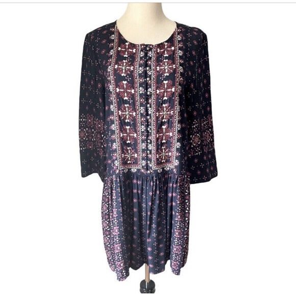 Anthropologie Vanessa Virginia Mini Dress Medium Kaleidoscope Embroidered Boho - Picture 3 of 8